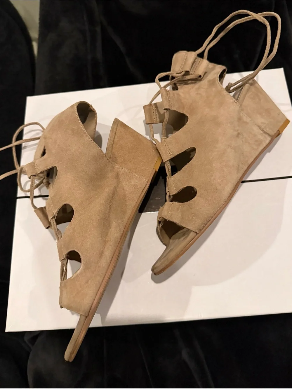Dolce Vita Louise Women’s Almond Suede 7.5 Lace-Up Wedge Sandals